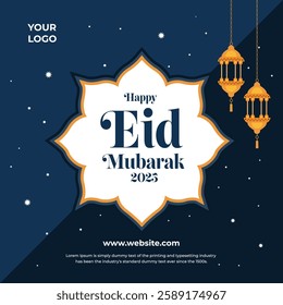 Eid Mubarak 2025 Greeting Card with Lanterns and Stars