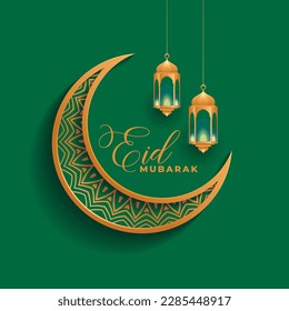 Eid mubarak 3d moon and lamps