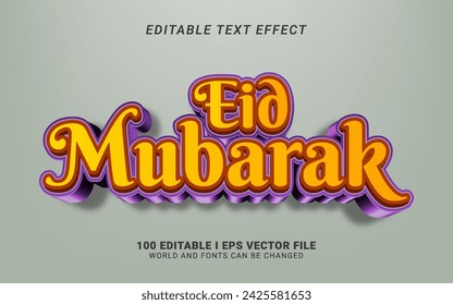 efecto de texto estilo 3d de eid mubarak