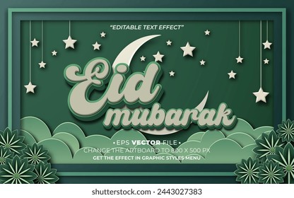 Eid Mubarak 3d efecto de texto editable vector y fondo