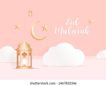 Eid Mubarak 3d vector Gold islamic lantern star greeting card