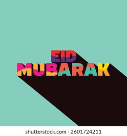 Eid Mubarak 3D vector illustration with isolated graphic. Solid bright color Eid Mubarak background. Islamic bold with colorful Eid Mubarak text design. Eid Mubarak card, poster, greeting card design