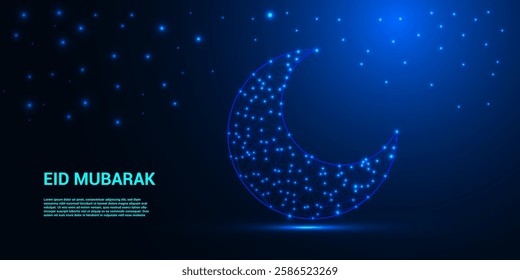 Eid Mubarak abstract technology background. Tech Eid is a celebration that merges technology and the festive spirit of Eid. Happy Mubarak Post, Greetings Card. Social Media Post, 