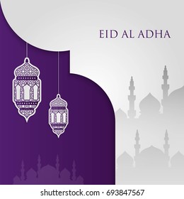 Eid Mubarak or Eid Al Adha Template Design. Holy Day for Muslim and Islamic People. Eid Ul Adha Celebration. Eid El Adha Vector Illustration. Suitable for poster, banner, campaign, and greeting card