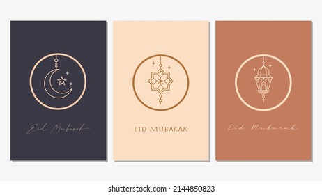 Eid Mubarak or Eid Al Fitr greeting cards vector illustration template with simple line style concept