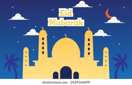 Eid Mubarak or Eid Al Fitr Template Design. Holy Day for Muslim and Islamic People. Vector Illustration. Suitable for poster, banner, campaign, and greeting card 
