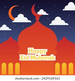 Eid Mubarak or Eid Al Fitr Template Design. Holy Day for Muslim and Islamic People. Vector Illustration. Suitable for poster, banner, campaign, and greeting card 