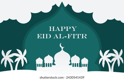 Eid Mubarak or Eid Al Fitr Template Design. Holy Day for Muslim and Islamic People. Vector Illustration. Suitable for poster, banner, campaign, and greeting card 