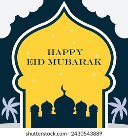 Eid Mubarak or Eid Al Fitr Template Design. Holy Day for Muslim and Islamic People. Vector Illustration. Suitable for poster, banner, campaign, and greeting card 