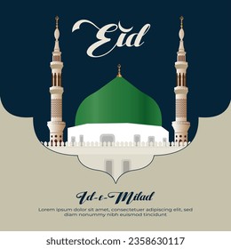 Eid Mubarak, Eid al-Fitr and Ramadan. Vector illustrations of a  mosque, a muslim, a festive table and a pattern for a greeting card, poster and background