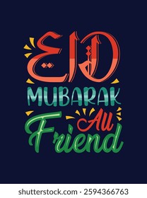  Eid mubarak all friends t shirt design template