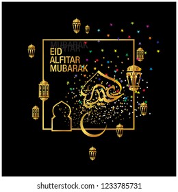 Eid Mubarak with Arabic calligraphy for the celebration of Muslim community festival