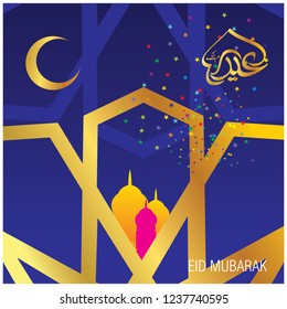 Eid Mubarak with Arabic calligraphy for the celebration of Muslim community festival