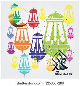Eid Mubarak with Arabic calligraphy for the celebration of Muslim community festival