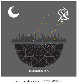 Eid Mubarak with Arabic calligraphy for the celebration of Muslim community festival