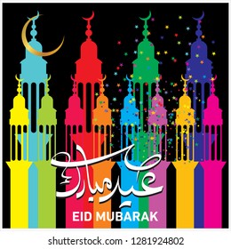 Eid Mubarak with Arabic calligraphy for the celebration of Muslim community festival