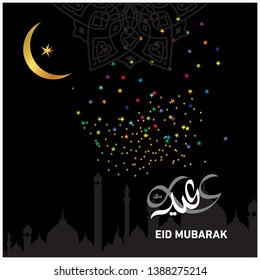 Eid Mubarak with Arabic calligraphy for the celebration of Muslim community festival