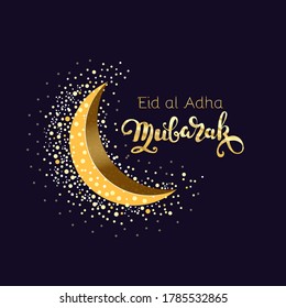 Diseño de caligrafía árabe de Eid mubarak. Luna de Ramadán. Luna de Oro 3d y Feliz feriado. Diseño vectorial para Eid ul Fitr y Eid al Adha - vacaciones islámicas.