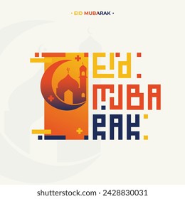 Eid mubarak with arabic calligraphy design, Arabic calligraphy means (Happy eid). Vector illustration