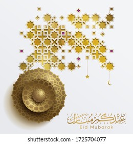 Eid Mubarak arabic calligraphy and geometric pattern arabic lantern illustration for islamic greeting - Translation of text : Blessed festival