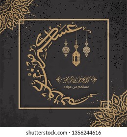 Eid Mubarak in Arabic Calligraphy greeting card. translate"I wish you all celebrate it again and again" - Vector 3