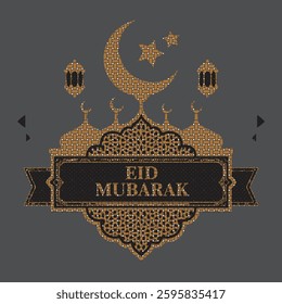 Eid Mubarak Arabic Calligraphy. Islamic Eid Fitr Adha Greeting Card design. Translated: we wish you a blessed Eid. عيدكم مبارك عيد مبارك