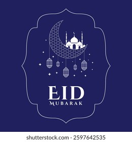 Eid Mubarak Arabic Calligraphy. Islamic Eid Fitr Adha Greeting Card design.