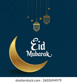 Eid Mubarak Arabic calligraphy. Islamic Greeting Card. Arabic Text : blessed Eid