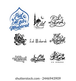 Eid Mubarak en Vector de caligrafía árabe en el estilo de diseño de escritura kufi adecuado para afiche y Ramadán,