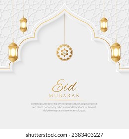 Eid Mubarak Arabic Elegant Luxury Ornamental Islamic Background with Islamic Pattern Border and Decorative Hanging Ornament