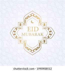 Eid Mubarak arabischen islamischen eleganten, weißen und goldenen luxuriösen Hintergrund. Goldene arabische Schmuckkarte. Goldenes Luxus-Produktetikett. Websymbolbanner