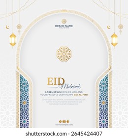 Eid Mubarak Arabic Islamic Elegant White Luxury Ornamental Greeting Card Background