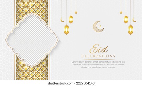 Eid Mubarak Arabic Islamic social media banner design with a colorful arabesque pattern