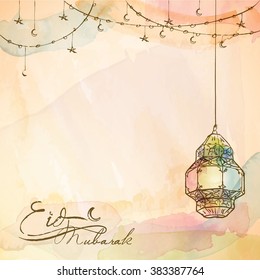 Eid Mubarak Background arabic lantern - Translation of text : Eid Mubarak - Blessed festival