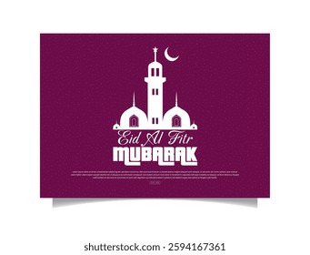 Eid Mubarak background banner design with Islamic mosque and crescent moon illustration