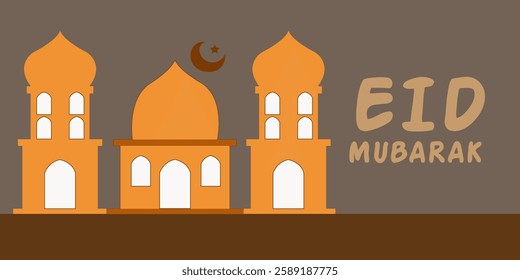 Eid Mubarak background with beautiful mosque Ornaments and moon. Holy month for fasting Muslims, Eid Mubarak in dark background Islamic lighting, Greeting card Islamic celebration background, eps10