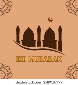 Eid Mubarak background with beautiful mosque Ornaments and moon. Holy month for fasting Muslims, Eid Mubarak in dark background Islamic lighting, Greeting card Islamic celebration background, eps10