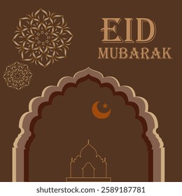 Eid Mubarak background with beautiful mosque Ornaments and moon. Holy month for fasting Muslims, Eid Mubarak in dark background Islamic lighting, Greeting card Islamic celebration background, eps10