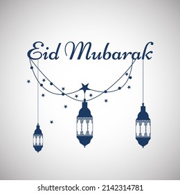 Eid-Mubarak-Hintergrund mit blauen Laternen