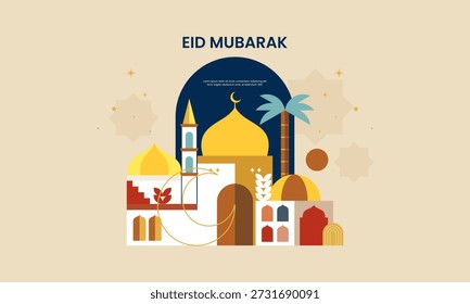Eid Mubarak Background Celebration with Abstract Mosque Flat Design Illustration