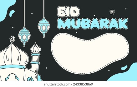 Eid Mubarak Hintergrund dunkle Minze Grafik Moschee Hand gezeichnete Vektor-Illustration, gut für Wand, Grußkarte, Element