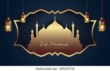 Eid Mubarak Background Design. Banner, Poster, Greeting Card. Vector Illustration.