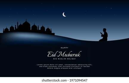 Eid Mubarak Background Design. Banner, Poster, Greeting Card. Vector Illustration.