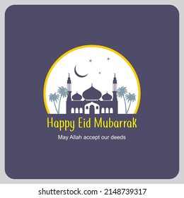 
Eid Mubarak background design with a circle in the middle of which there is a mosque