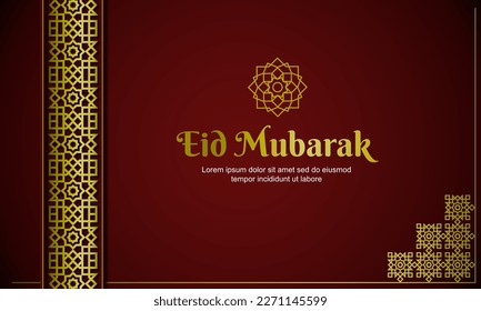 Eid mubarak background design with maroon color and gold pattern