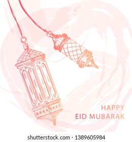 eid mubarak background with detailed sketch element for celebration card design
