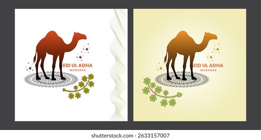 Eid Mubarak com elementos de Idul Adha para compartilhamento nas mídias sociais. Os visuais de Adha Mubarak e Eid Al Adha são perfeitos para celebrações sagradas e mensagens espirituais. Eid Mubarak