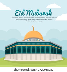 Eid mubarak background with flat mosque illustration