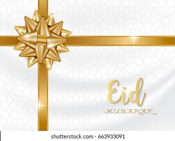Eid Mubarak background with Golden gift bow,Festival design concept, greetings Eid Mubarak, design for greeting cards, text, website, brochure,vector illustrations 