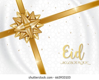 Eid Mubarak background with Golden gift bow,Festival design concept, greetings Eid Mubarak, design for greeting cards, text, website, brochure,vector illustrations 